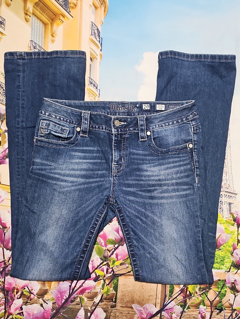 Miss Me Blue Boot Cut Jeans with Faded Whiskering Size 29
